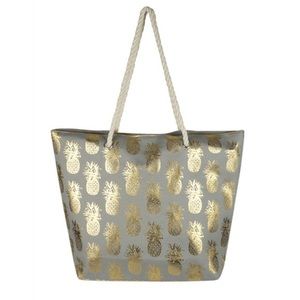 Grey Oversized Pineapple Gold Foil Beach Tote Bag 🍍